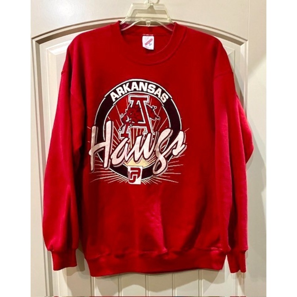 VINTAGE 1990's Arkansas Razorbacks Sweatshirt Men's XL Red Jerzees Crewneck